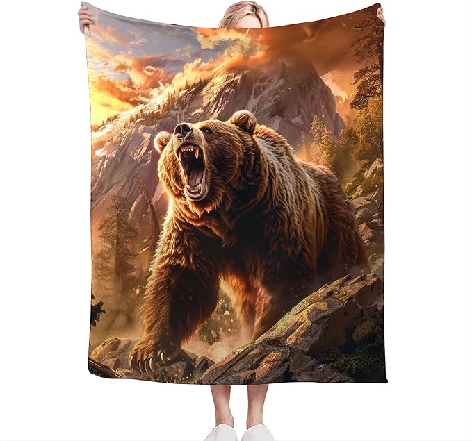 Bear Animal Throw Blanket - Cabin Decor Gift for Girls, Women, Boys, Men - Soft Warm Cozy Fleece for Couch, Sofa, Bed 50"x40"
