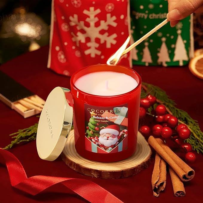 COCORRÍNA Fall Candles - Balsam & Cedar 5 oz Soy Wax Scented Jar Candles for Home Scented, 31 Hours Burn Time, Aromatherapy Candle Gifts for Men Women (Christmas Edition)