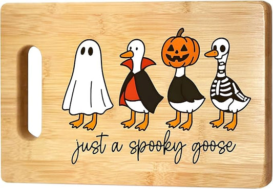 SPBL&L Halloween Ghost Goose Cutting Board, Halloween Gifts for Women, Ghost Kitchen Decor, Just A Spooky Goose Humorous Decorative Bamboo Cutting Chopping Board for Kitchen
