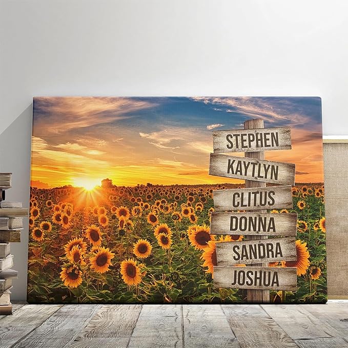 Dem Canvas Personalized Street Sign With Family Names Canvas, Unique Gift Custom Multi-Name Canvas, Wooden Sign, Sunflower Family Customized