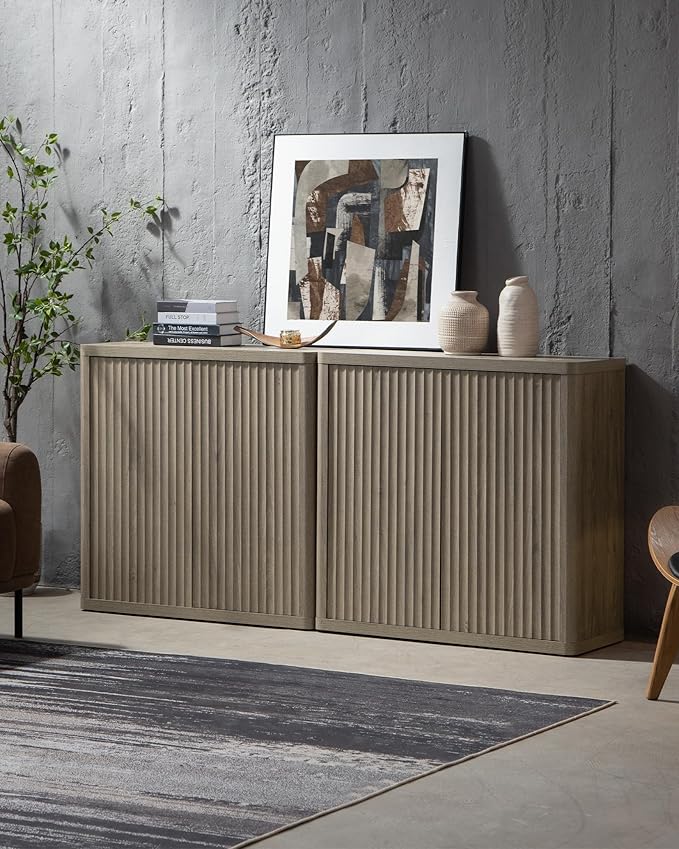 SICOTAS Buffet Cabinet with Storage 34.6" Sideboard Accent Modern Credenza with Doors & Shelves Fluted Tall Media Console Mid Century Coffee Bar Table for Living Room Kitchen Dining Room Hallway