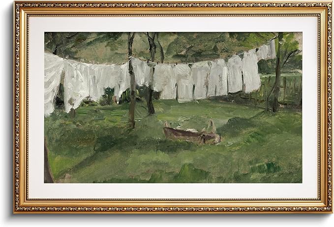 VIYYIEA Gold Framed Wall Art Canvas Print Home Decor Vintage Laundry Room Art Print Antique Oil Painting Country Landscape Retro Wall Decor Canvas Prints for Living Room Bedroom Office Gallery 24x36in