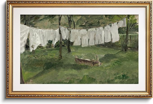VIYYIEA Gold Framed Wall Art Canvas Print Home Decor Vintage Laundry Room Art Print Antique Oil Painting Country Landscape Retro Wall Decor Canvas Prints for Living Room Bedroom Office Gallery 24x36in