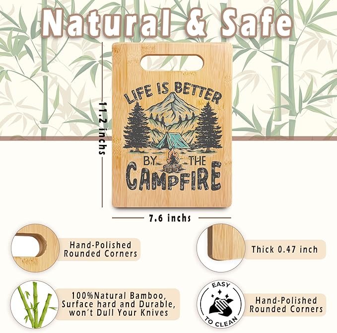 Camping Gifts Cutting Chopping Board, Camper Gifts for Women Men, Gifts for RV Campers, Camping Decor for Camper, Life is Better by the Campfire Bamboo Cutting Boards for Kitchen