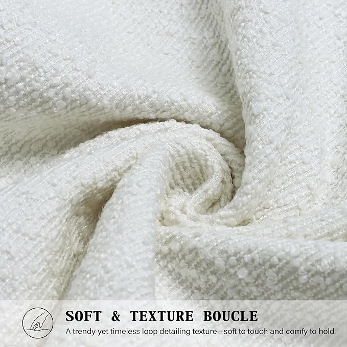Textured Boucle Pillow Covers 18x18 Inch Set of 2, Striped Solid Pillowcases Cozy Soft Modern Accent Boho Square Decorative Throw Pillows for Couch Sofa Bed Living Room Home Decor, White