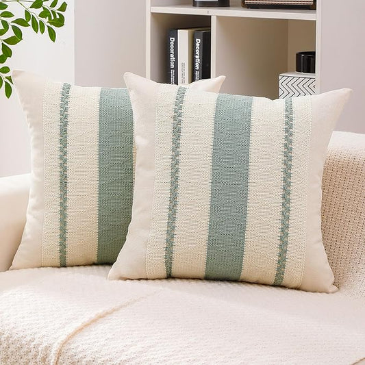 Boho Throw Pillow Covers Set of 2 Linen Farmhouse Pillow Covers 18x18,Rustic Decorative Throw Pillow Cover for Couch,Bed,Living Room (Sage Green, 20" x 20")