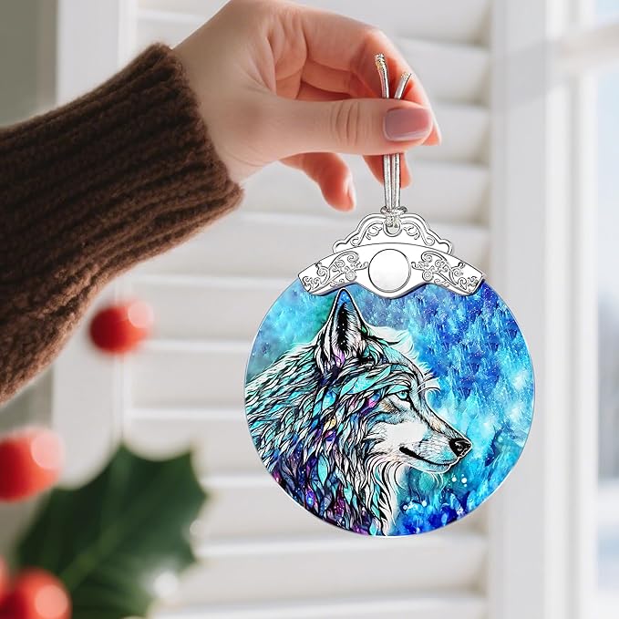 Wolf Ornament, Stained Glass Christmas Decorations, Christmas Ornaments for Tree, Holiday Ornament, Gifts for Wolf Lovers, Holiday Party Gifts, Gift Ideas & Xmas Gift