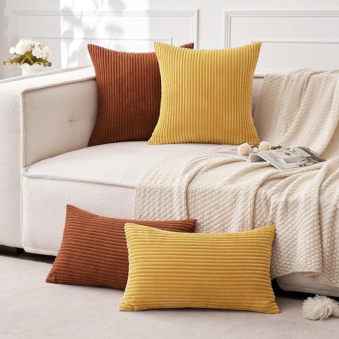 MIULEE Winter Fall Pack of 2 Corduroy Soft Soild Decorative Square Throw Pillow Covers Cushion Cases Pillowcases for Sofa Bedroom Car 16 x 16 Inch 40 x 40 Cm Gold