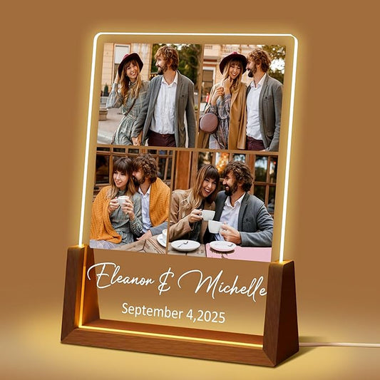 Personalized Valentines Couple Gifts, Custom Light Up Picture Frame With Photo Text, Night Light Photo Frames, Customized Christmas Birthday Gifts For Boyfriend Girlfriend Him Her Women Men