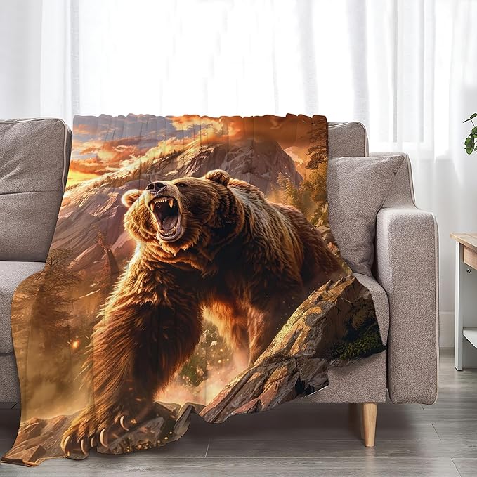 Bear Animal Throw Blanket - Gifts and Decor for Cabin, Girls, Women, Boys, Men - Soft Warm Cozy Fleece for Couch, Sofa, Bed 60"x50"