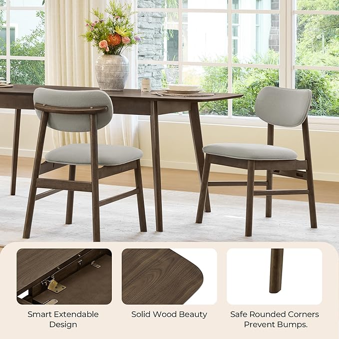 CHITA 59"-75" Extendable Dining Room Table for 4-6, Modern Wood Dining Table for Small Spaces, Kitchen, Space Saving Hidden Leaves, Solid Rubberwood Frame, Walnut Venner