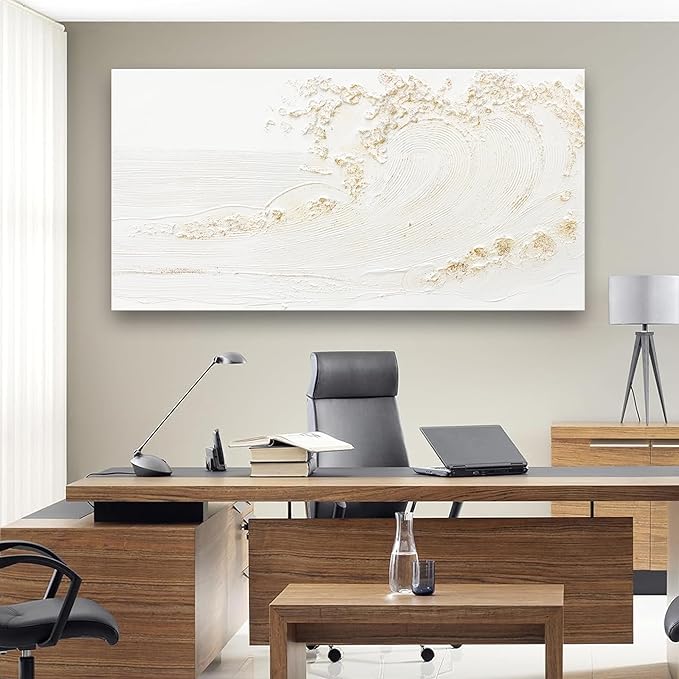 Canvas Wall Art Decor Modern Wall Art Pictures for Living Room Canvas Art Wall Decor Modern White Wall Art Prints Silent Waves Large White Artwork for Walls Bedroom Office Kitchen Wall Decor 24" X 48"