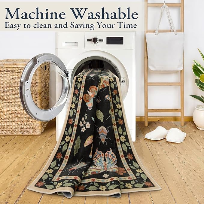 Lahome Insect 5x7 Area Rugs for Living Room, Soft Washable Rugs for Bedroom Ultra-Thin Non Slip Black Rug, Stain Resistant Throw Rug Carpet for Office Nursery Dining Room(5'x7',Black)