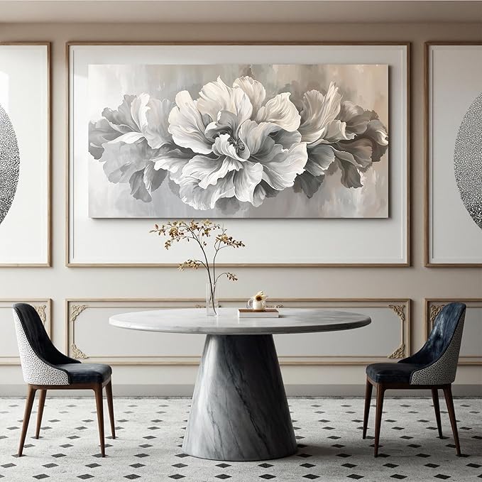 Canvas Wall Art Decor Large White Flower Wall Art Decor For Living Room Decor Pictures Prints Modern Aesthetics Wall Art Gray Floral Art Wall Decor For Home Bedroom Office Room Wall Decor 24×48 Inch