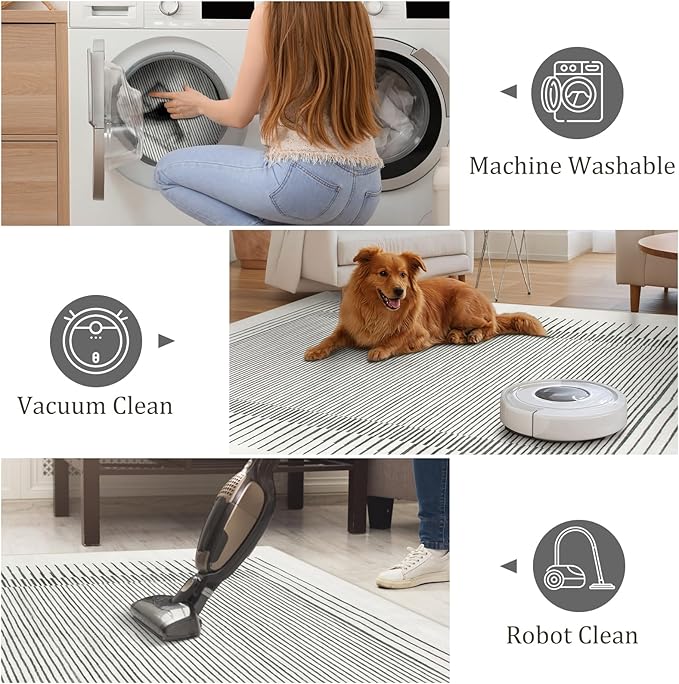 Morebes Modern White 2.5x8 Hallway Runner Rug, Berber Striped Kitchen Rugs Non Slip Washable Runner Rug, Soft Low Pile Indoor Floor Carpet for Bathroom Bedroom Laundry