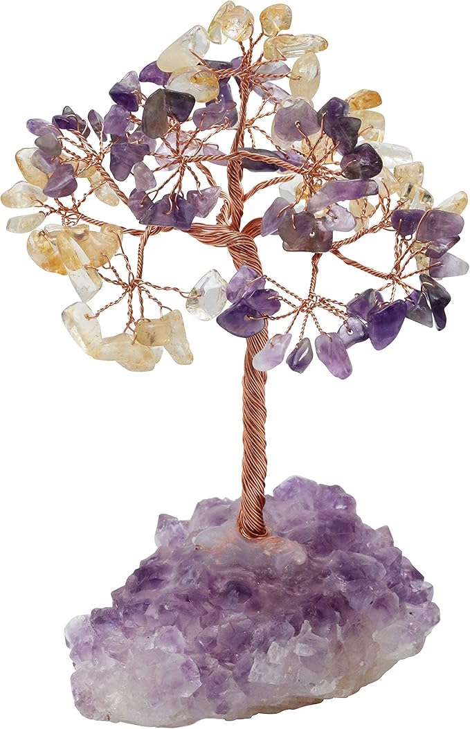 "Amethyst & Citrine Crystal Tree with Cluster Base Tree of Life Decor for Shelf, Bedroom, Birthday Gifts for Women, Sister Gift, Birthday Gifts for Mom, Cute Home Office Decor Housewarming present"