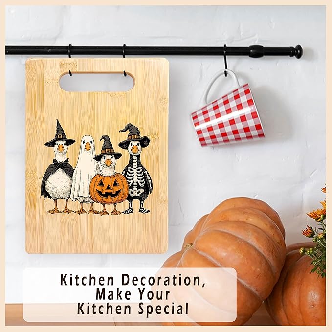SPBL&L Halloween Gothic Goose Cutting Board, Goose Gifts, Halloween Kitchen Decor, Funny Witchy Pumpkin Ghost Geese Decorative Bamboo Cutting Chopping Board for Kitchen