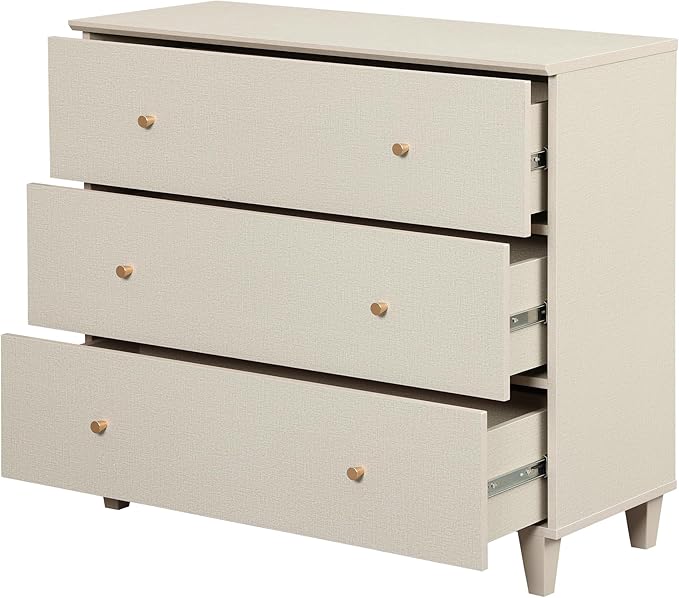 WAMPAT Bedroom Dresser with 3 Drawers, 35.4" Wide Wood Kids Dressers, Chest of Drawers, Modern Closet Organizer Bachelors Chest w/Solid Wood Legs for Living Room, Baby Room, Nursery, Beige
