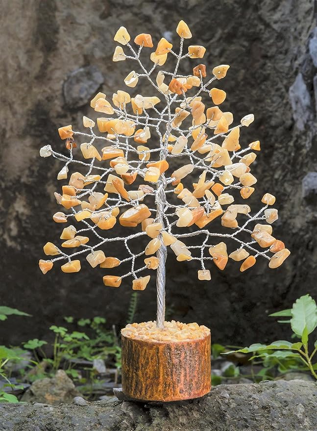 "Yellow Aventurine Healing Crystal Tree Bonsai, Desk Decor for Women Room & Office Decor Spiritual Gift Meditation Crystals for Home room decor cute house warming gifts for women Mom Birthday 7-8"""