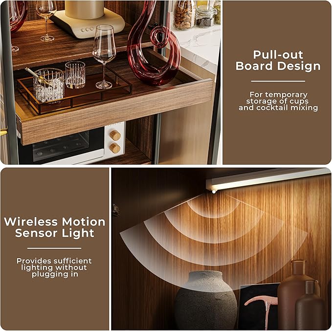 Mid-Century Modern TV Stand and Glass Display Cabinet Entertainment Center Set Media Console with Wine Cabinet Lighted Showcase Storage and Drawers for Living Room Office (102" W 2-Piece Set - AC)