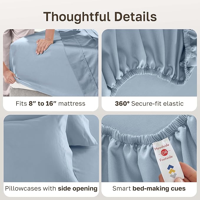 California Design Den Luxury Queen Size Sheet Set - 100% Cotton, 600 Thread Count Deep Pocket Queen Sheets, Hotel-Quality Bedding with Sateen Weave - Blue