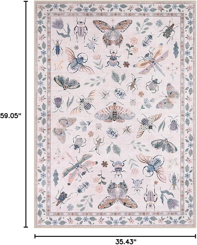 Lahome Insect Washable Small Area Rug, 3x5 Area Rugs for Bedroom Living Room, Non-Slip Soft Accent Throw Carpet for Kitchen Office Entryway Bathroom Office, Pink