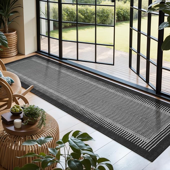 Morebes Modern 2.5x8 Runners for Hallways Non Slip, Black Kitchen Runner Rug Non Skid Washable Bathroom Runner, Stain Resistant Soft Low Pile Indoor Carpet for Hallway Entryway Bedroom