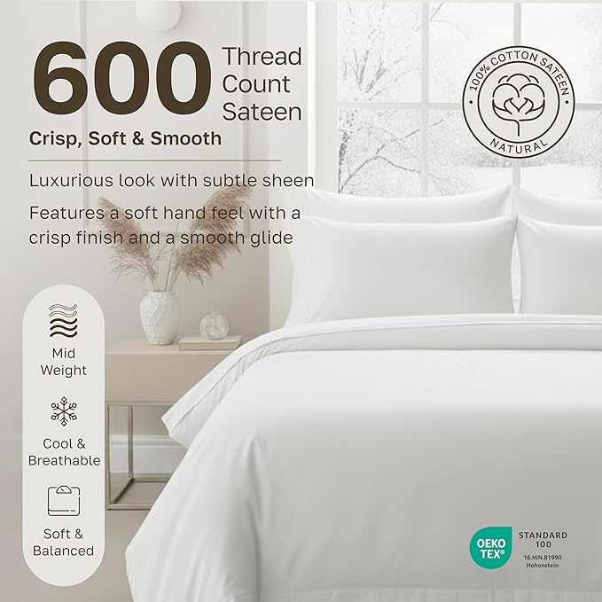 California Design Den Twin Bed Sheets 100% Cotton Sateen, 600 Thread Count, Soft, Cooling Twin Sheet Set, Hotel-Quality Bedding Sheets & Pillowcases (Golden Tan)