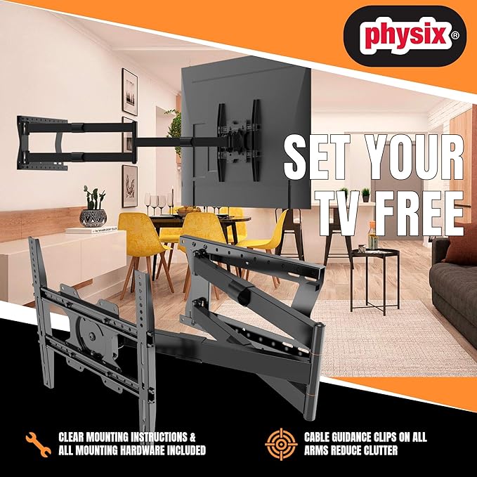 Physix 2120 Long arm TV Wall Mount for 32-75 inch Screens | Extra Long Extension up to 47 inch | Heavy-Duty TV Mount Holds up to 77 lbs | Full-Motion, swivels up to 180° | Max. VESA 400x400