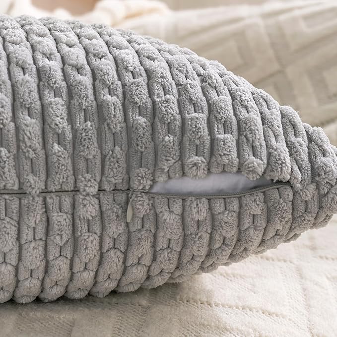 Set of 4 Grey Decorative Throw Pillow Covers 20x20 Inch Corduroy Pillow Covers for Bed Couch Sofa Living Room Soft Square Cushion Cases