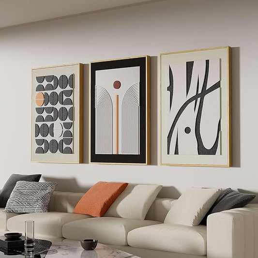Framed Abstract 3D Textured Wall Art for Living Room, 3 Piece Modern Geometric Artwork for Walls, Boho Black White Texture Pictures for Bedroom Dining Room Office Wall Decor 20x30 In