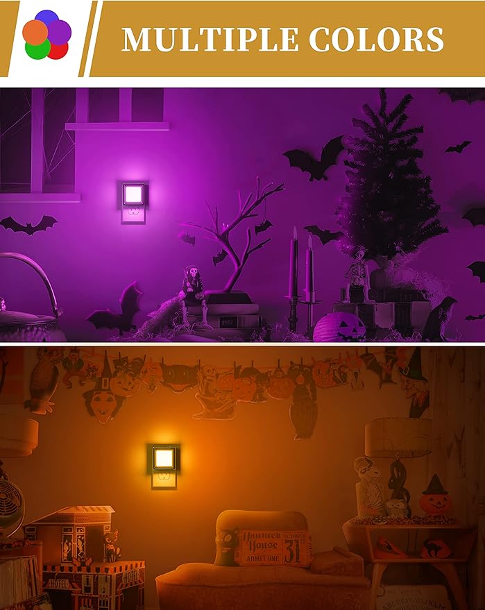 DORESshop Orange Night Light [2 Pack], Night Lights Plug Into Wall, Night Light Dusk to Dawn Sensor, LED NightLight Adjustable Brightness, Bedroom, Bathroom, Hallway, Stairs, Halloween, Party