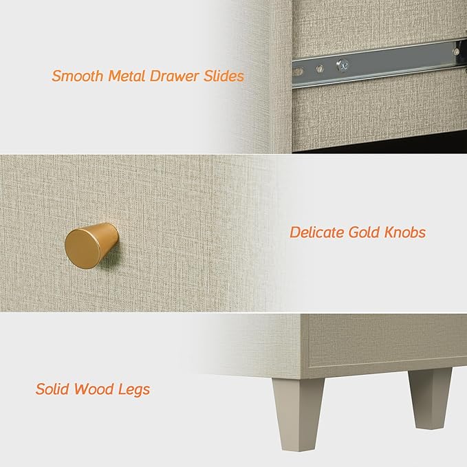 WAMPAT Bedroom Dresser with 3 Drawers, 35.4" Wide Wood Kids Dressers, Chest of Drawers, Modern Closet Organizer Bachelors Chest w/Solid Wood Legs for Living Room, Baby Room, Nursery, Beige