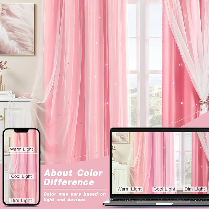 XiDi Pink Curtains for Bedroom Decor, Girls Room Blackout Curtains, Kids Room Darkening Curtains, 1 Panel