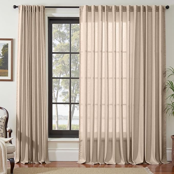 jinchan Taupe Linen Blend Curtain 108 inch Extra Long 1 Panel Extra Long for Sliding Door, Light Filtering 100 inch Extra Wide Patio Door Drape with Rod Pocket Back Tab(100W x 108L, Taupe)