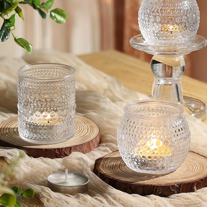 16 Pcs Assorted Clear Votive Candle Holders- Glass Tealight Candle Holder for Wedding Table Decor, Small Candle Holders Bulk for Fall, Thanksgiving, Christmas, Wedding Party Decor