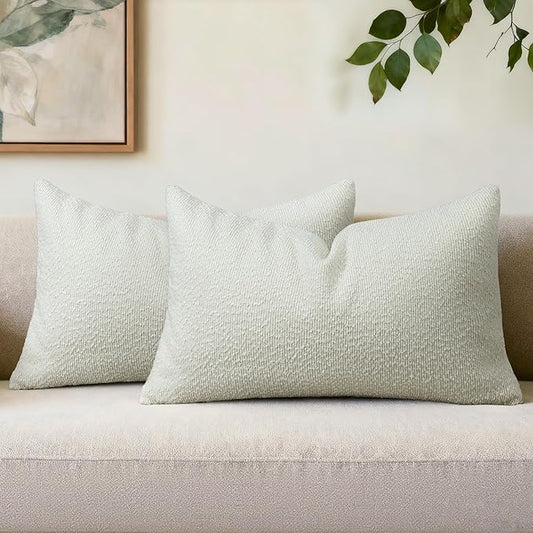 Textured Boucle Pillow Covers 12x20 Inch Set of 2, Striped Solid Pillowcases Cozy Soft Modern Accent Boho Lumbar Decorative Throw Pillows for Couch Sofa Bed Living Room Home Decor, Beige