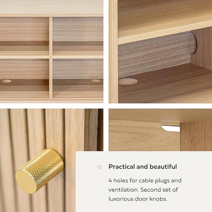 WERMO 55'' Sideboard Storage Cabinet with Doors and Shelves - Wood Credenza for Living Room, Bedroom, Entryway and Home Office Cabinet. Kitchen Buffet, Modern Media Console Table with Storage (Oak)