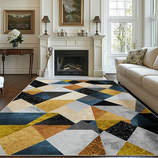 Area Rug 6x9 Entryway Geometric Marble Triangle Modern Rugs Machine Washable Soft Contemporary Rug Irregular Geometry Carpet Texture for Entrance Living Room Bedroom Dining Room Office Indoor