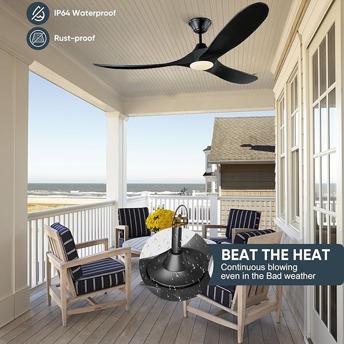 70 inch Outdoor Ceiling Fans with Lights for Patios Waterproof, Large Black Smart Ceiling Fan, DC Motor, 3CCT 22W Dimmable Lights, Industrial Propeller Ceiling Fan for Porch Exterior Indoor