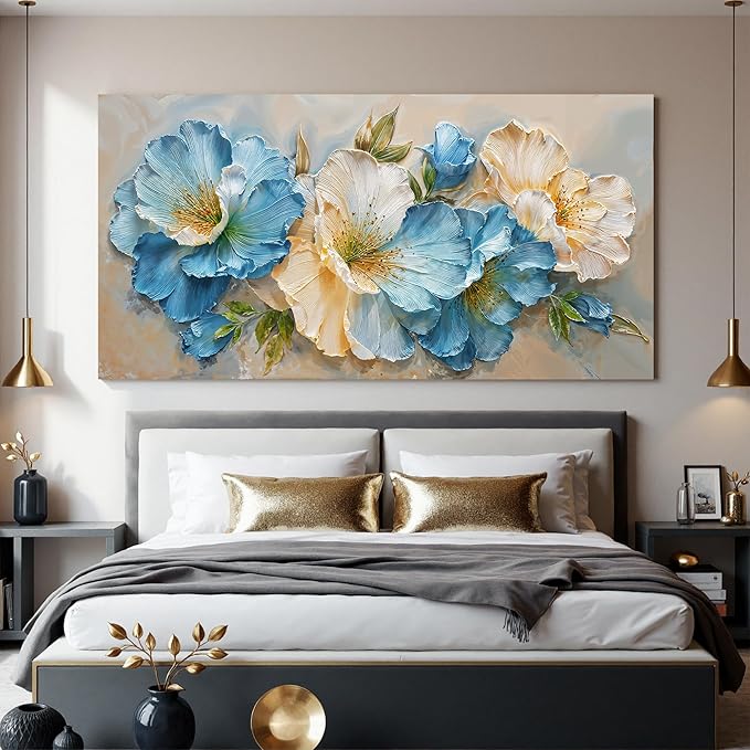 Canvas Wall Art Decor White Blue Flower Wall Art Decor For Living Room Green Botanical Wall Decor Art Paintings Prints Modern Aesthetics Wall Art For Home Bedroom Office Room Wall Decor 20×40 Inch