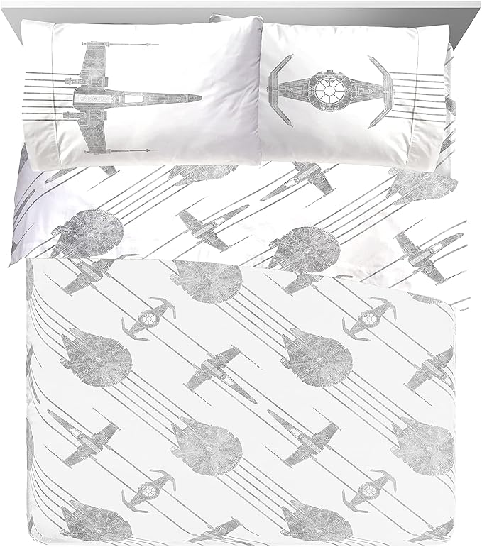 Jay Franco Star Wars Falcon Schematics 7 Piece Queen Size Bed Set - Includes Comforter & Sheet Set - Super Soft Kids Bedding Fade Resistant Microfiber