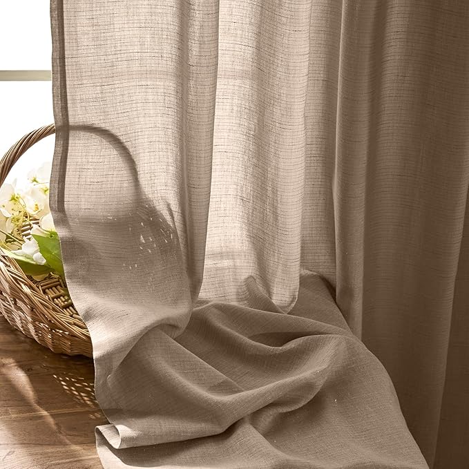 jinchan Taupe Linen Blend Curtain 108 inch Extra Long 1 Panel Extra Long for Sliding Door, Light Filtering 100 inch Extra Wide Patio Door Drape with Rod Pocket Back Tab(100W x 108L, Taupe)