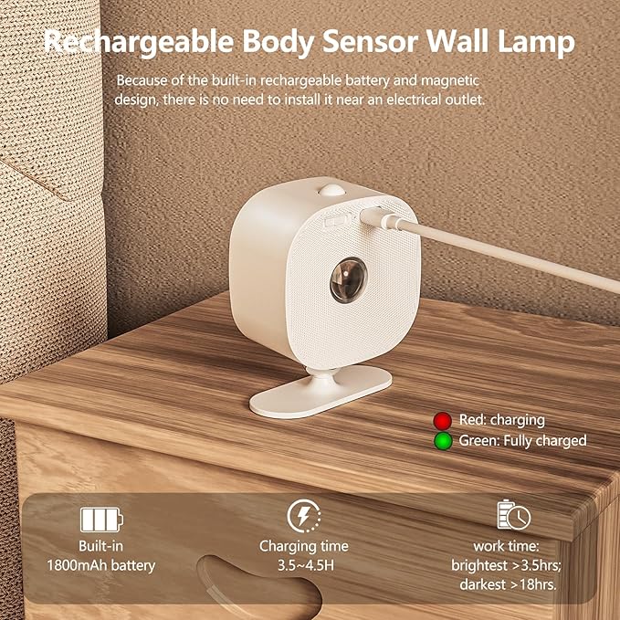 UP&Down Light Source Wall Sconces with Motion Sensor, Cordless LED Wall Night Lights 360°Rotate & Rechargeable Battery Operated, 3 Brightness, Indoor Motion Detection Wall Lamps for Pic Corridor-White
