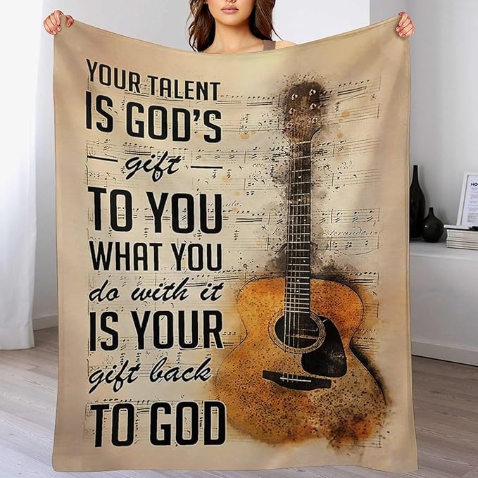 Guitar Music Throw Blanket for Girls, Women, Men, Kids, Adults - Soft Warm Cozy Fleece for Couch, Sofa, Bed 60"x80"