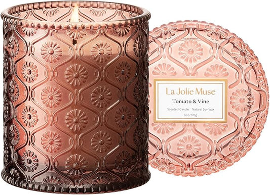 LA JOLIE MUSE Tomato & Vine Candle - Tomato Leaf, Rose, Moss | 6 oz Natural Soy Wax | 40 Hours Clean Burn | Fresh Garden Scented Candle | Gift-Ready for Hosts & Gatherings