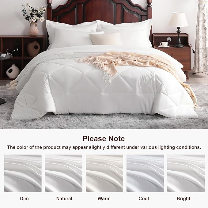 NTBAY King Comforter Set with Sheets, 7 Pieces Soft and Breathable King Bedding Set, Bed in a Bag, Down Alternative Comforter Set Solid Color All Season, King Bedding Set, White