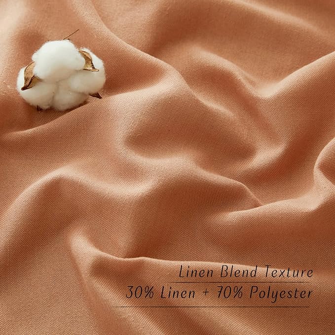 NICETOWN Burnt Orange Short Linen Curtains for Kitchen, Thick Flax Small Window Treatments Semi Sheer Privacy Assured with Light Through for Cafe/Bathroom, W42 x L48, 2 Panels