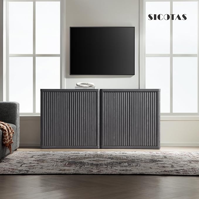 SICOTAS Buffet Cabinet with Storage 103.8" Sideboard Accent Modern Credenza with Doors & Shelves Fluted Tall Media Console Mid Century Coffee Bar Table for Living Room Kitchen Dining Room Hallway