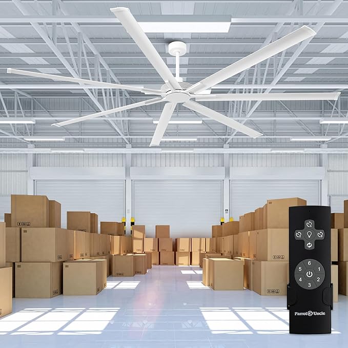 100 Inch Industrial Ceiling Fans with Remote, Modern White Large Ceiling Fans without Lights for Living Room Shop Garage, 6-Speed Reversible DC Motor, Timer, Indoor Outdoor Used, Ventilador De Techo